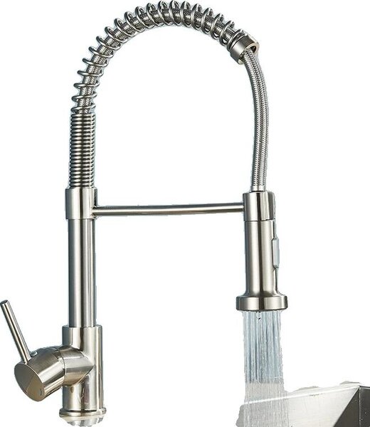 Rubinetto da cucina, funzione spray estraibile, rotazione a 360 gradi, tubo flessibile grigio nichelato