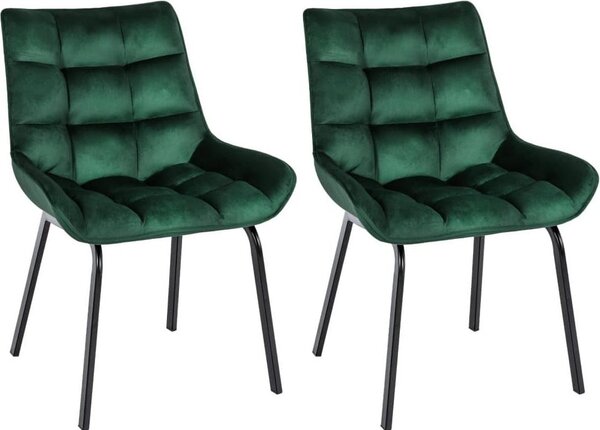 Set di 2 sedie da pranzo - sedie da cucina - altezza seduta confortevole, struttura in metallo | Colore: Verde | Materiale: Morbido