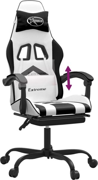 Sedia da Gaming con Poggiapiedi Bianco e Nero in Pelle finta