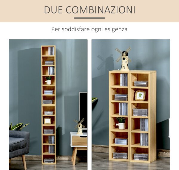 Homcom Scaffale Porta CD Set di 2 Pezzi con 6 Ripiani 102 CD da Casa in Legno MDF  Legno Naturale