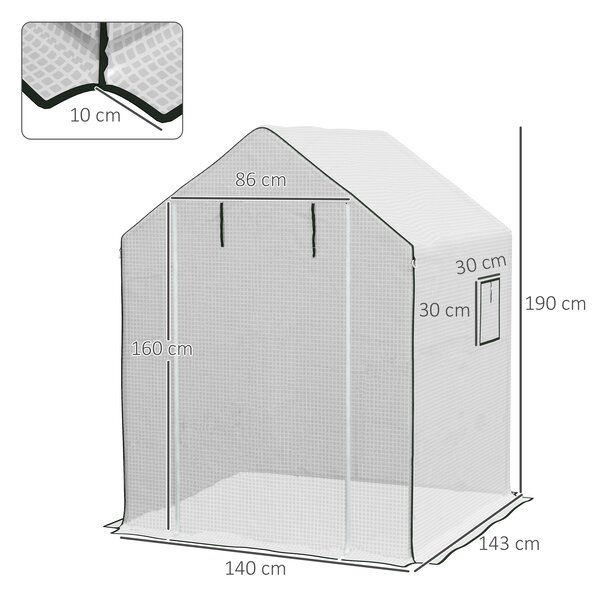 Outsunny Copertura PE per Serra da Giardino con Porta a Cerniera e Finestre, 140x143x190cm, Bianco | Aosom Italy