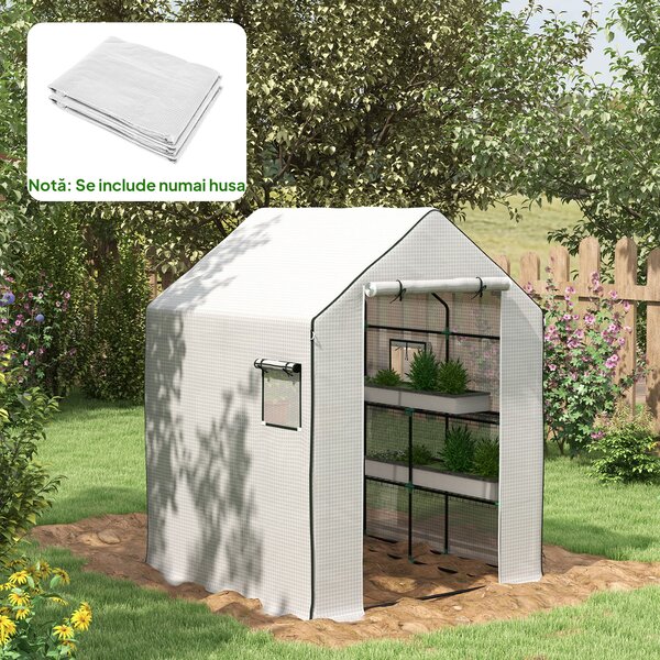 Outsunny Copertura PE per Serra da Giardino con Porta a Cerniera e Finestre, 140x143x190cm, Bianco | Aosom Italy