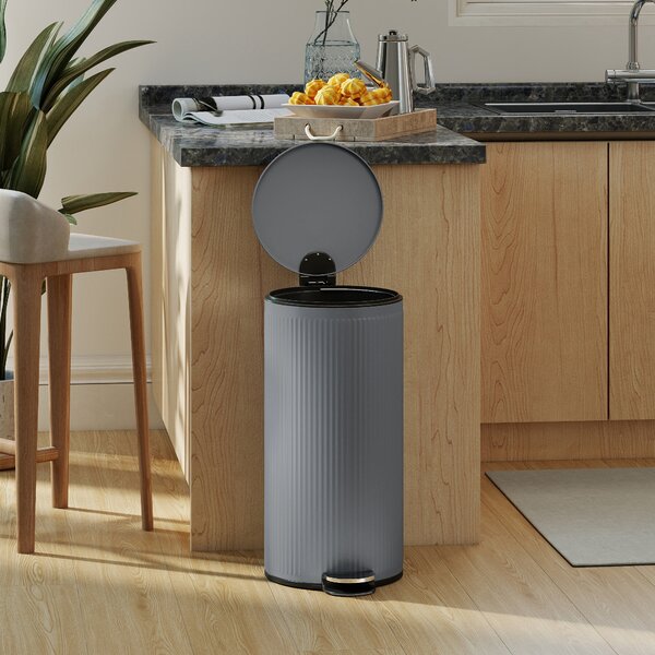 HOMCOM Bidone della Spazzatura 30 L con Coperchio Softclose e Pedale, Contenitore Interno in Metallo, Grigio, 36 x 30 x 60,5 cm | Aosom Italy