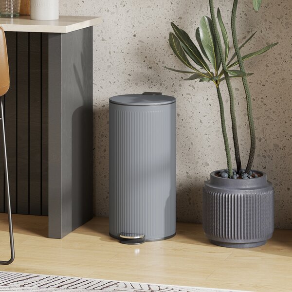 HOMCOM Bidone della Spazzatura 30 L con Coperchio Softclose e Pedale, Contenitore Interno in Metallo, Grigio, 36 x 30 x 60,5 cm | Aosom Italy