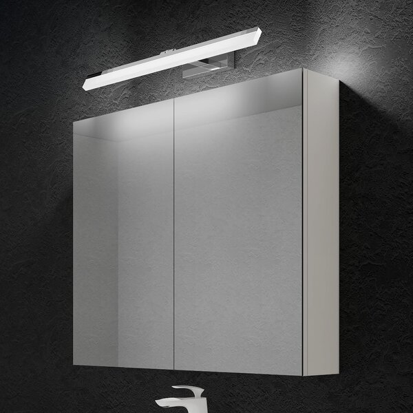 Doporro Armadietto a Specchio 80x15x70cm con Lampada da Specchio LED per Bagno 60cm, 14W 6000K, Specchiera Bagno Mobilettto da Parete Bianco con 2 Ante e Applique Specchio Cromo, Spiegelschrank 02