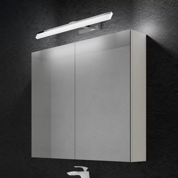 Doporro Armadietto a Specchio 80x15x70cm con Lampada da Specchio LED per Bagno 60cm, 14W 6000K, Specchiera Bagno Mobilettto da Parete Bianco con 2 Ante e Applique Specchio Cromo, Spiegelschrank 02