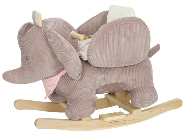 AIYAPLAY Dondolo per Neonati con Suoni di Elefante e Cintura di Sicurezza a 3 Punti, Base in Legno Marrone | Aosom Italy