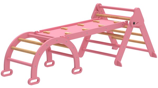 AIYAPLAY Struttura da arrampicata per interni 5 in 1, pieghevole, con scivolo, arco da arrampicata, Rosa | Aosom Italy