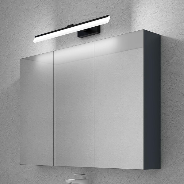 Doporro Armadietto a Specchio 100x15x70cm con Lampada da Specchio per Bagno 60cm, 14W 6000K, Specchiera Bagno Mobilettto da Parete Antracite Opaco con 3 Ante e Applique Specchio, Spiegelschrank 02