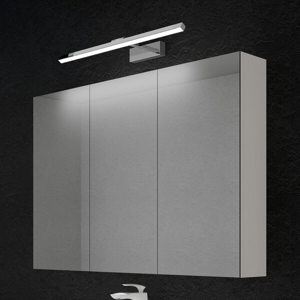 Doporro Armadietto a Specchio 100x15x70cm con Lampada da Specchio LED per Bagno 60cm, 14W 4000K, Specchiera Bagno Mobilettto da Parete Bianco con 3 Ante e Applique Specchio Cromo, Spiegelschrank 02