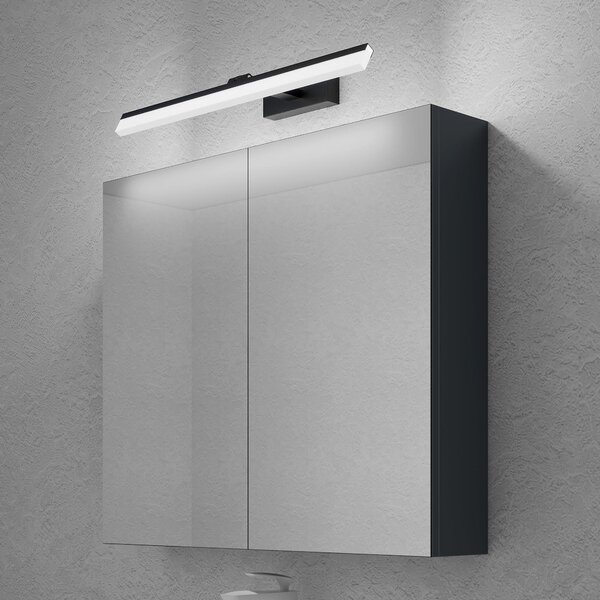 Doporro Armadietto a Specchio 80x15x70cm con Lampada da Specchio per Bagno 60cm, 14W 6000K, Specchiera Bagno Mobilettto da Parete Antracite Opaco con 2 Ante e Applique Specchio, Spiegelschrank 02