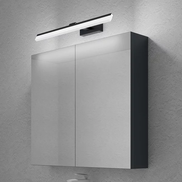 Doporro Armadietto a Specchio 80x15x70cm con Lampada da Specchio per Bagno 60cm, 14W 6000K, Specchiera Bagno Mobilettto da Parete Antracite Opaco con 2 Ante e Applique Specchio, Spiegelschrank 02