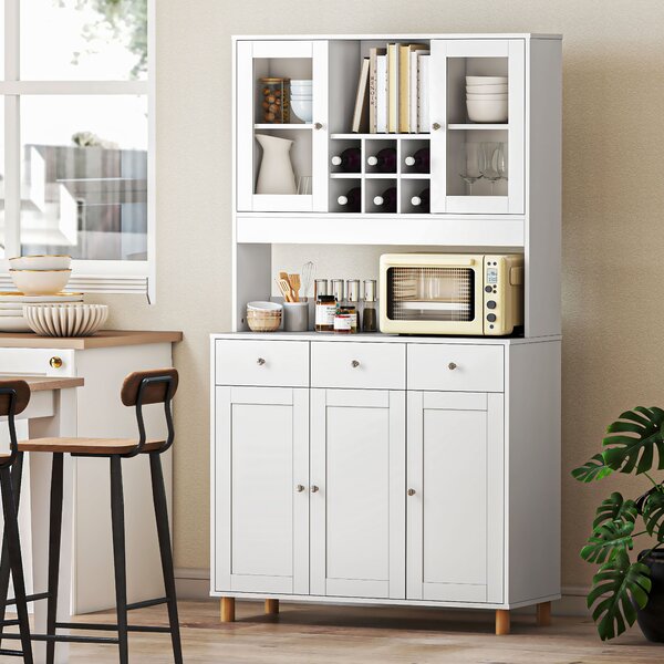 HOMCOM Credenza cucina 180 cm con 2 ante in vetro, 3 cassetti, 4 ripiani regolabili, Bianco | Aosom Italy