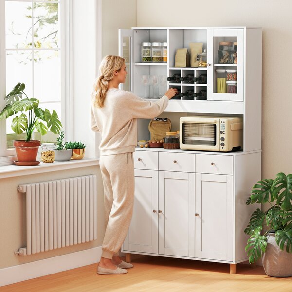 HOMCOM Credenza cucina 180 cm con 2 ante in vetro, 3 cassetti, 4 ripiani regolabili, Bianco | Aosom Italy