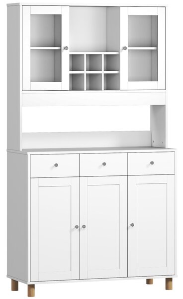 HOMCOM Credenza cucina 180 cm con 2 ante in vetro, 3 cassetti, 4 ripiani regolabili, Bianco | Aosom Italy
