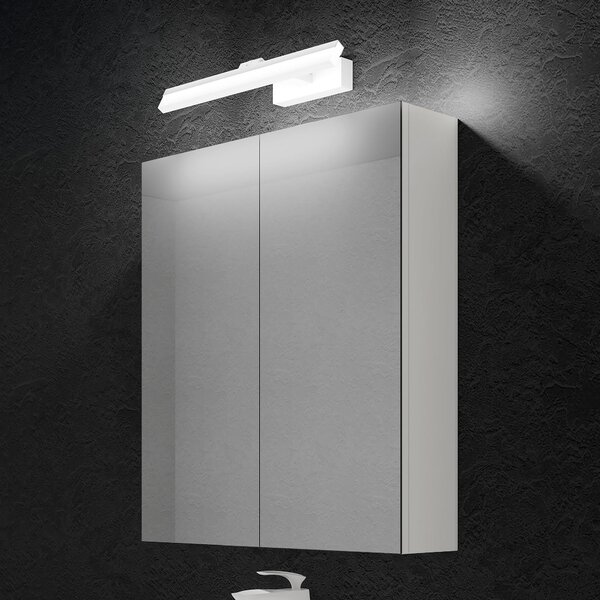 Doporro Armadietto a Specchio 60x15x70cm con Lampada da Specchio LED per Bagno 40cm, 9W 6000K, Specchiera Bagno Mobilettto da Parete Bianco con 2 Ante e Applique Specchio Bianco, Spiegelschrank 02