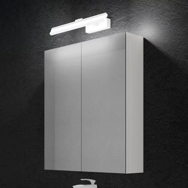 Doporro Armadietto a Specchio 60x15x70cm con Lampada da Specchio LED per Bagno 40cm, 9W 6000K, Specchiera Bagno Mobilettto da Parete Bianco con 2 Ante e Applique Specchio Bianco, Spiegelschrank 02