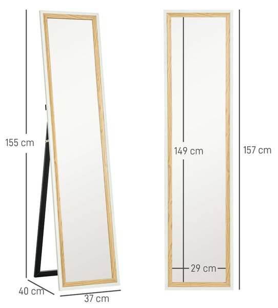 HOMCOM Specchio da Terra a Figura Intera con Cornice Effetto Legno 157 x 37 cm, Bianco | Aosom Italy