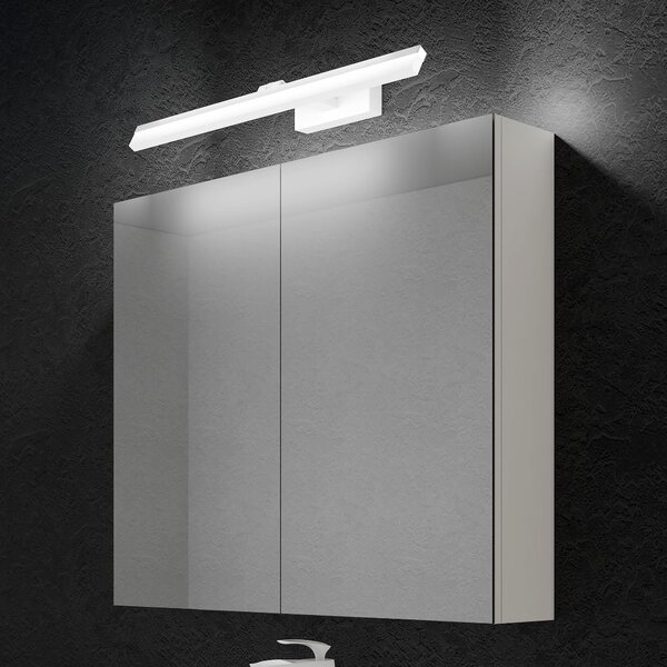 Doporro Armadietto a Specchio 80x15x70cm con Lampada da Specchio LED per Bagno 60cm, 14W 6000K, Specchiera Bagno Mobilettto da Parete Bianco con 2 Ante e Applique Specchio Bianco, Spiegelschrank 02