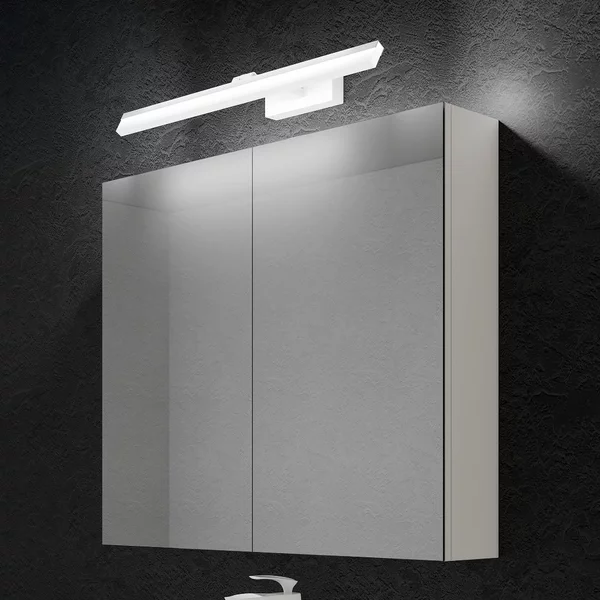 Doporro Armadietto a Specchio 80x15x70cm con Lampada da Specchio LED per Bagno 60cm, 14W 6000K, Specchiera Bagno Mobilettto da Parete Bianco con 2 Ante e Applique Specchio Bianco, Spiegelschrank 02
