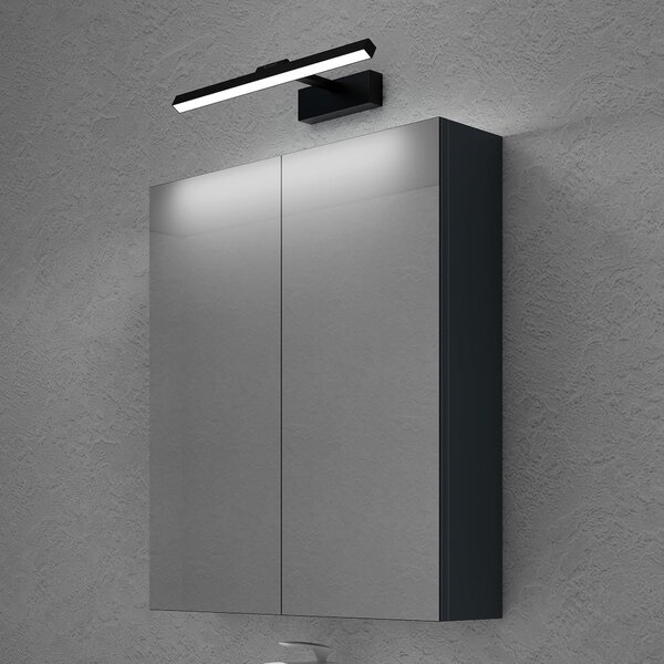 Doporro Armadietto a Specchio 60x15x70cm con Lampada da Specchio LED per Bagno 40cm, 9W 4000K, Specchiera Bagno Mobilettto da Parete Antracite Opaco con 2 Ante e Applique Specchio, Spiegelschrank 02
