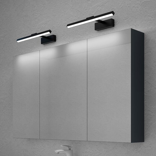 Doporro Armadietto a Specchio 120x15x70cm con Lampada da Specchio LED per Bagno 40cm*2, 9W, Specchiera Bagno Mobilettto da Parete Antracite Opaco con 3 Ante e Applique Specchio, Spiegelschrank 02