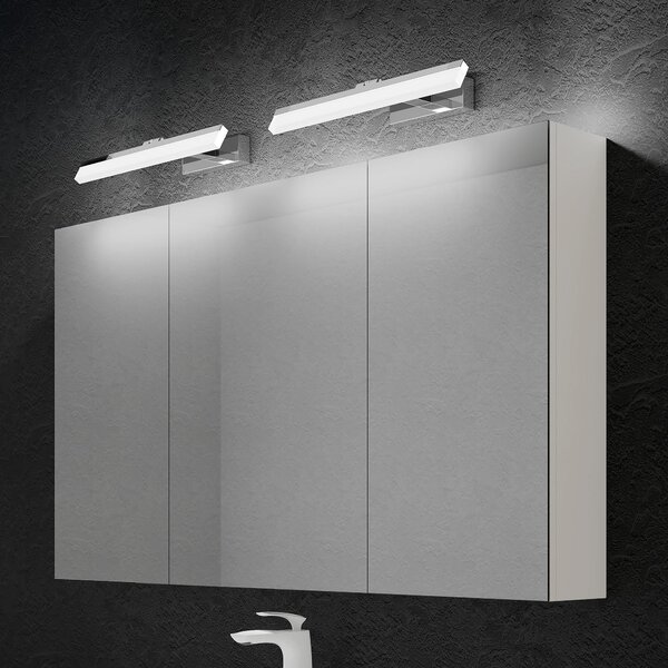 Doporro Armadietto a Specchio 120x15x70cm con Lampada da Specchio per Bagno 40cm*2, 9W 6000K, Specchiera Bagno Mobilettto da Parete Bianco con 3 Ante e Applique Specchio Bianco, Spiegelschrank 02