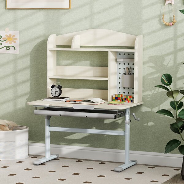 AIYAPLAY Scrivania per bambini, regolabile in altezza con piano inclinabile, 80 x 51 x 108,5-130,5 cm, Legno naturale | Aosom Italy