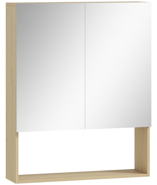 HOMCOM Armadietto bagno con specchio e mensola aperta, Montaggio a parete, MDF, Truciolato, Rovere | Aosom Italy