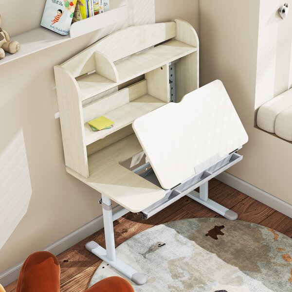 AIYAPLAY Scrivania per bambini, regolabile in altezza con piano inclinabile, 80 x 51 x 108,5-130,5 cm, Legno naturale | Aosom Italy