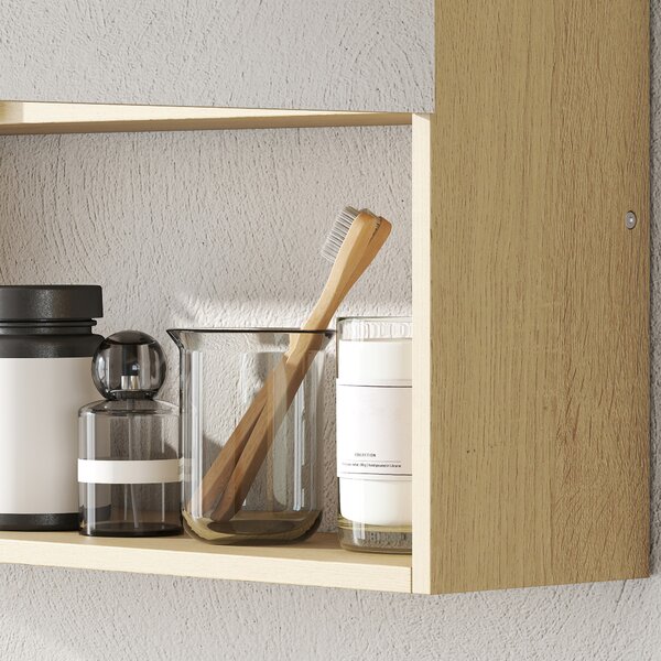 HOMCOM Armadietto bagno con specchio e mensola aperta, Montaggio a parete, MDF, Truciolato, Rovere | Aosom Italy