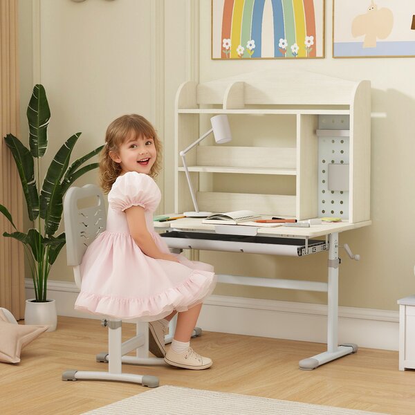 AIYAPLAY Scrivania per bambini, regolabile in altezza con piano inclinabile, 80 x 51 x 108,5-130,5 cm, Legno naturale | Aosom Italy