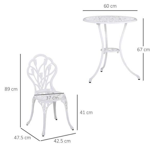 Outsunny Set da Giardino 3 Pezzi in Alluminio con 2 Sedie 42.5x47.5x89 cm e Tavolino Rotondo Ø60x67 cm, Bianco