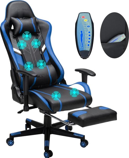 Sedia da ufficio, Design ergonomico, Altezza regolabile, Nero Blu