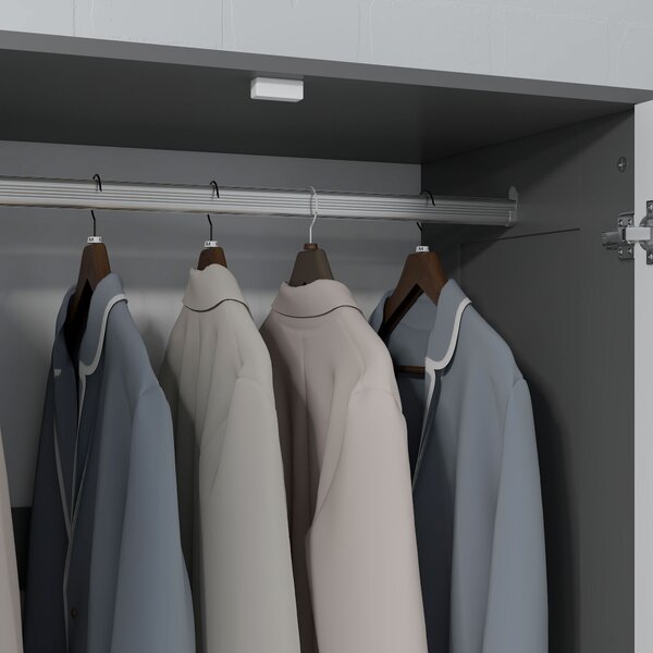 HOMCOM Armadio da camera guardaroba con 2 ante a chiusura ammortizzata, 3 cassetti e barra appendiabiti, 80x50x180cm, grigio e bianco | Aosom Italy