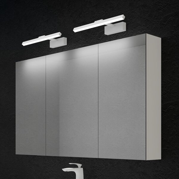 Doporro Armadietto a Specchio 120x15x70cm con Lampada da Specchio LED per Bagno 40cm*2, 9W, Specchiera Bagno Mobilettto da Parete Bianco con 3 Ante e Applique Specchio Bianco, Spiegelschrank 02