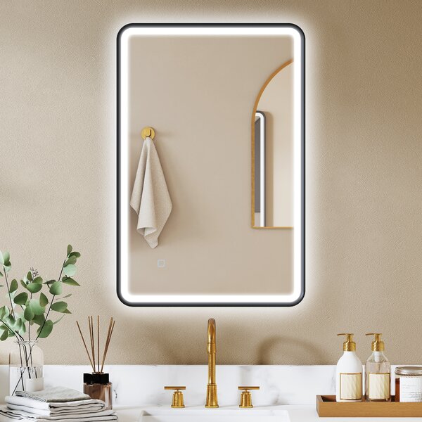 HOMCOM Specchio da bagno con illuminazione 90 x 60 cm, specchio LED da parete, antiappannamento, 3 tonalità di luce, dimmerabile, nero | Aosom Italy