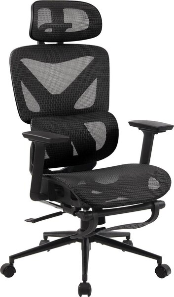 Sedia da ufficio ergonomica, sedia da ufficio, traspirante e regolabile, alto comfort | colore: nero/nero