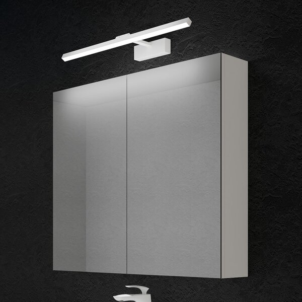Doporro Armadietto a Specchio 80x15x70cm con Lampada da Specchio LED per Bagno 60cm, 14W 4000K, Specchiera Bagno Mobilettto da Parete Bianco con 2 Ante e Applique Specchio Bianco, Spiegelschrank 02