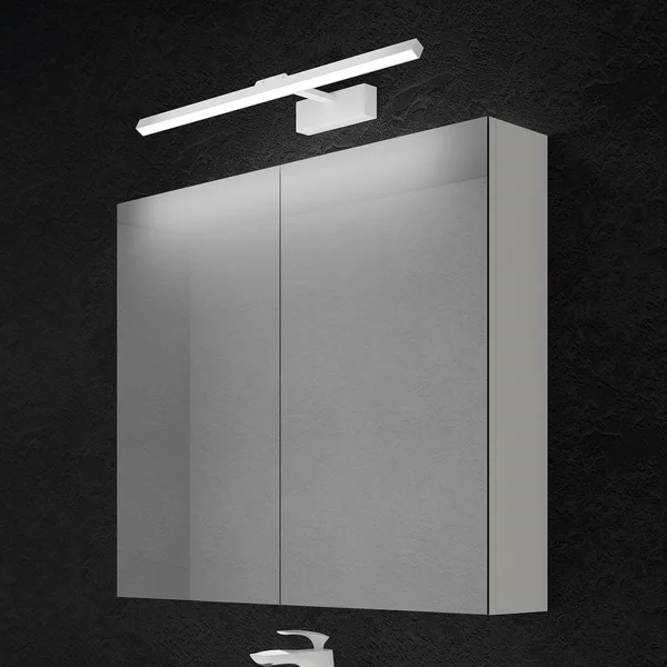 Doporro Armadietto a Specchio 80x15x70cm con Lampada da Specchio LED per Bagno 60cm, 14W 4000K, Specchiera Bagno Mobilettto da Parete Bianco con 2 Ante e Applique Specchio Bianco, Spiegelschrank 02