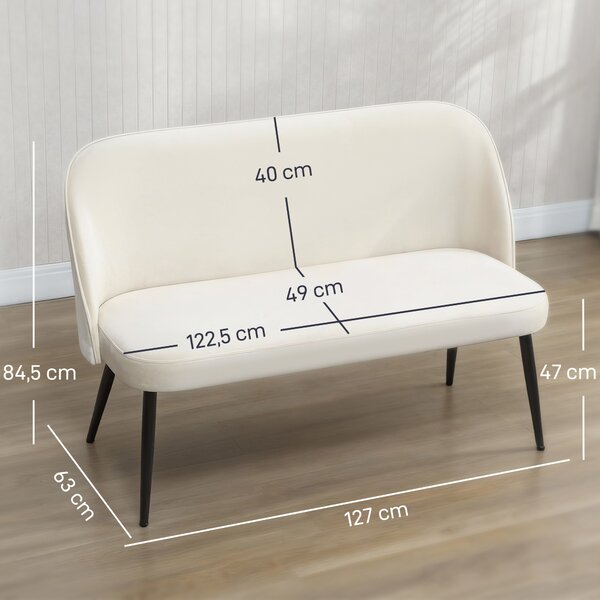 HOMCOM Divano 2 posti, imbottito, moderno, con struttura in metallo e legno, rivestimento in tessuto effetto velluto, Beige | Aosom Italy