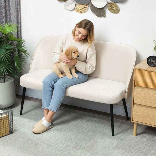 HOMCOM Divano 2 posti, imbottito, moderno, con struttura in metallo e legno, rivestimento in tessuto effetto velluto, Beige | Aosom Italy