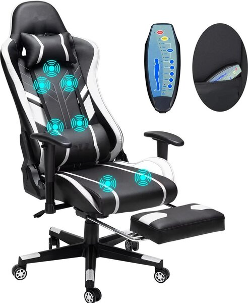 Sedia da ufficio, design ergonomico, regolabile in altezza, bianca e nera