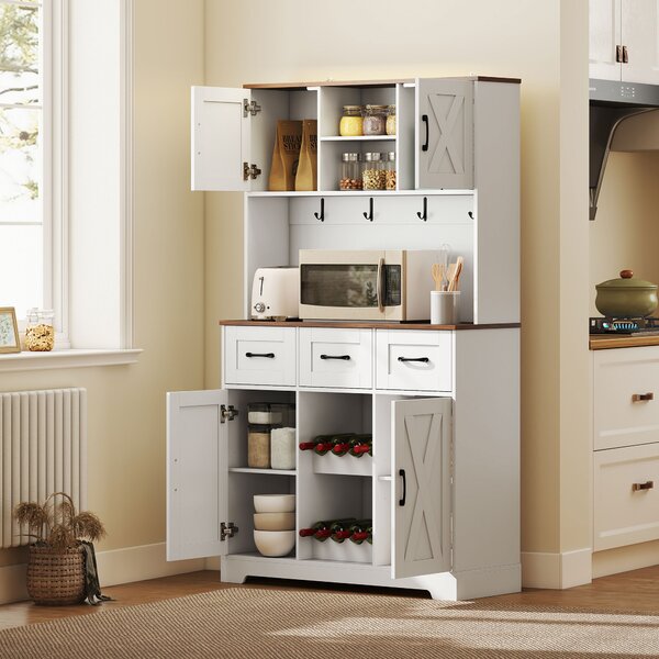 HOMCOM Dispensa da Cucina con Portabottiglie per 8 Bottiglie 4 Ante 3 Cassetti Piano Ampio 100x38x172 cm Bianco | Aosom Italy