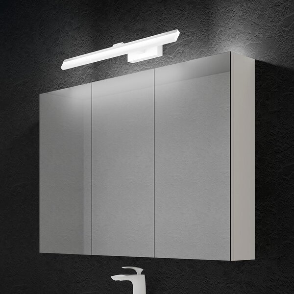 Doporro Armadietto a Specchio 100x15x70cm con Lampada da Specchio LED per Bagno 60cm, 14W 6000K, Specchiera Bagno Mobilettto da Parete Bianco con 3 Ante e Applique Specchio Bianco, Spiegelschrank 02