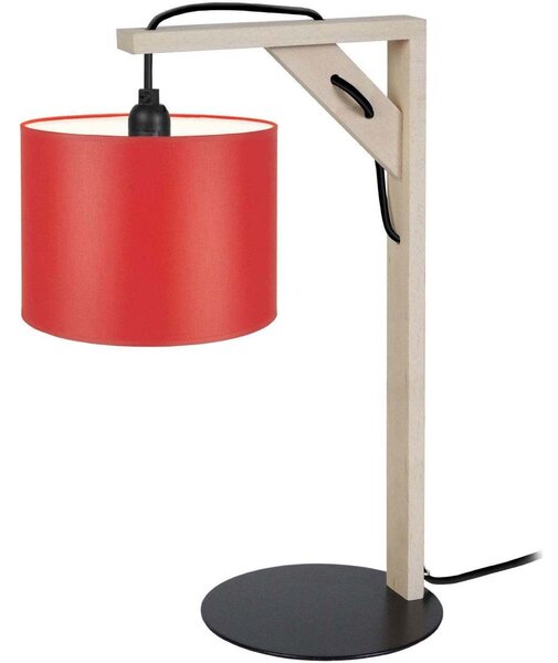 Lampade d’ufficio Tosel lampada da comodino tondo legno naturale e rosso