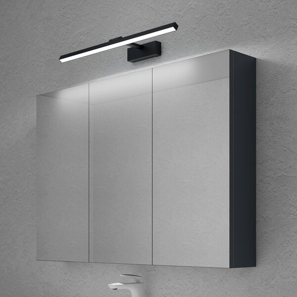 Doporro Armadietto a Specchio 100x15x70cm con Lampada da Specchio LED per Bagno 60cm, 14W, Specchiera Bagno Mobilettto da Parete Antracite Opaco con 3 Ante e Applique Specchio, Spiegelschrank 02