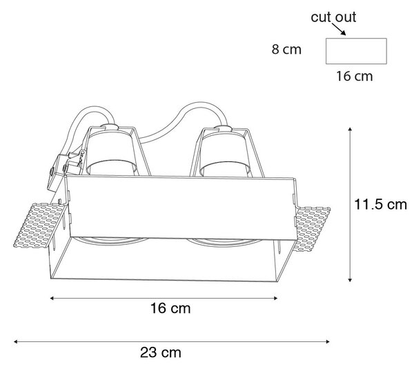 Set di 6 faretti incasso neri GU10 70mm 2 luci senza cornice - Oneon