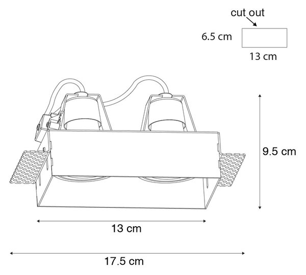 Set di 6 faretti incasso bianchi GU10 50mm 2 luci senza cornice - Oneon