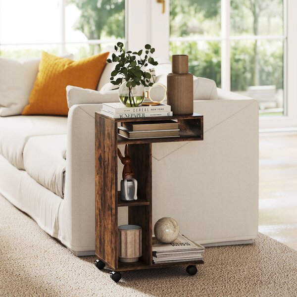 HOMCOM Tavolino laterale, carrello portavivande a forma C, 4 ruote, 3 scomparti, 40 x 30 x 69 cm, Marrone rustico | Aosom Italy